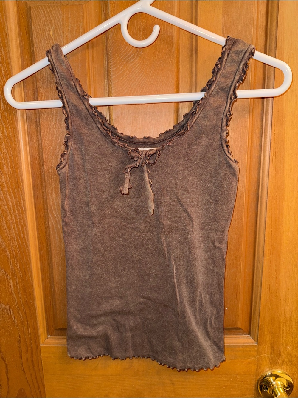 Womens Brown Ruffle-Edge Tie-Front Camisole